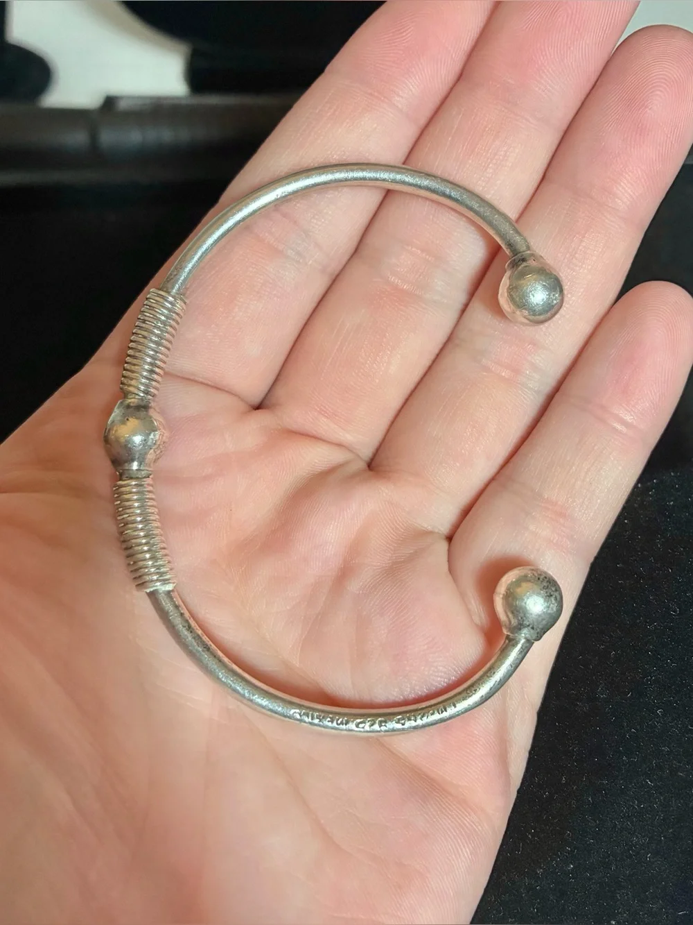 Vintage Taxco Mexico 925 Sterling Silver Orb Ball Coil Cuff Bracelet